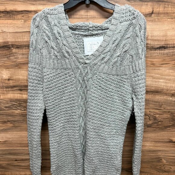 Old Navy Cable Knit Lambswool Blend Hoodie Sweater,  V Neck Hooded Pullover - Picture 13 of 14